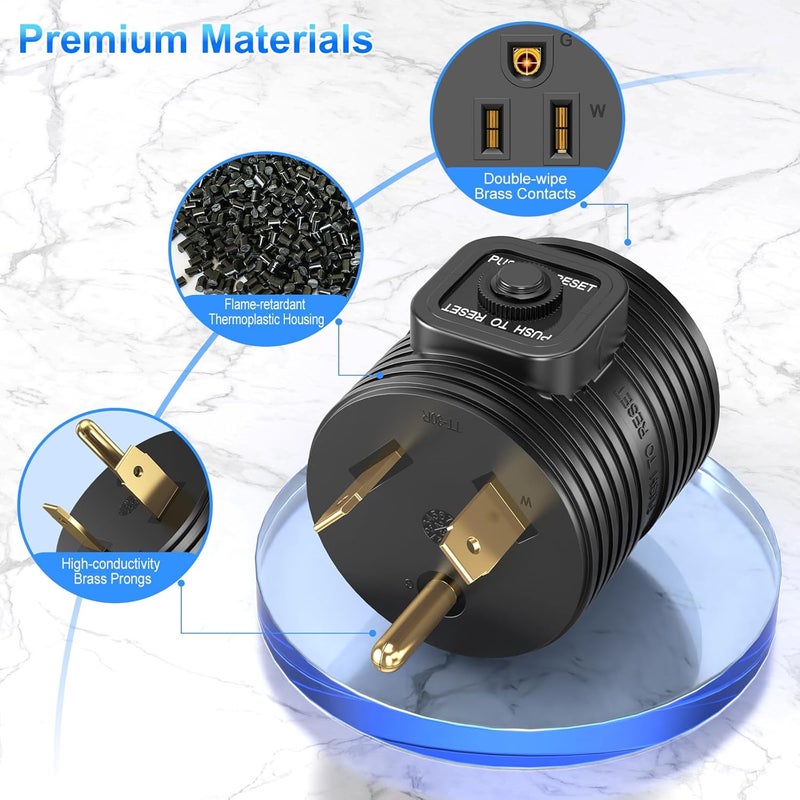 YAKADE محول 30A إلى 110 NEMA TT-30P قابس ذكر إلى NEMA 5-15R مأخذ أنثى مع قاطع تيار بقدرة 15A لتأريض الطاقة المنزلية إلى RV كامبر مدرج من ETL - Image 3